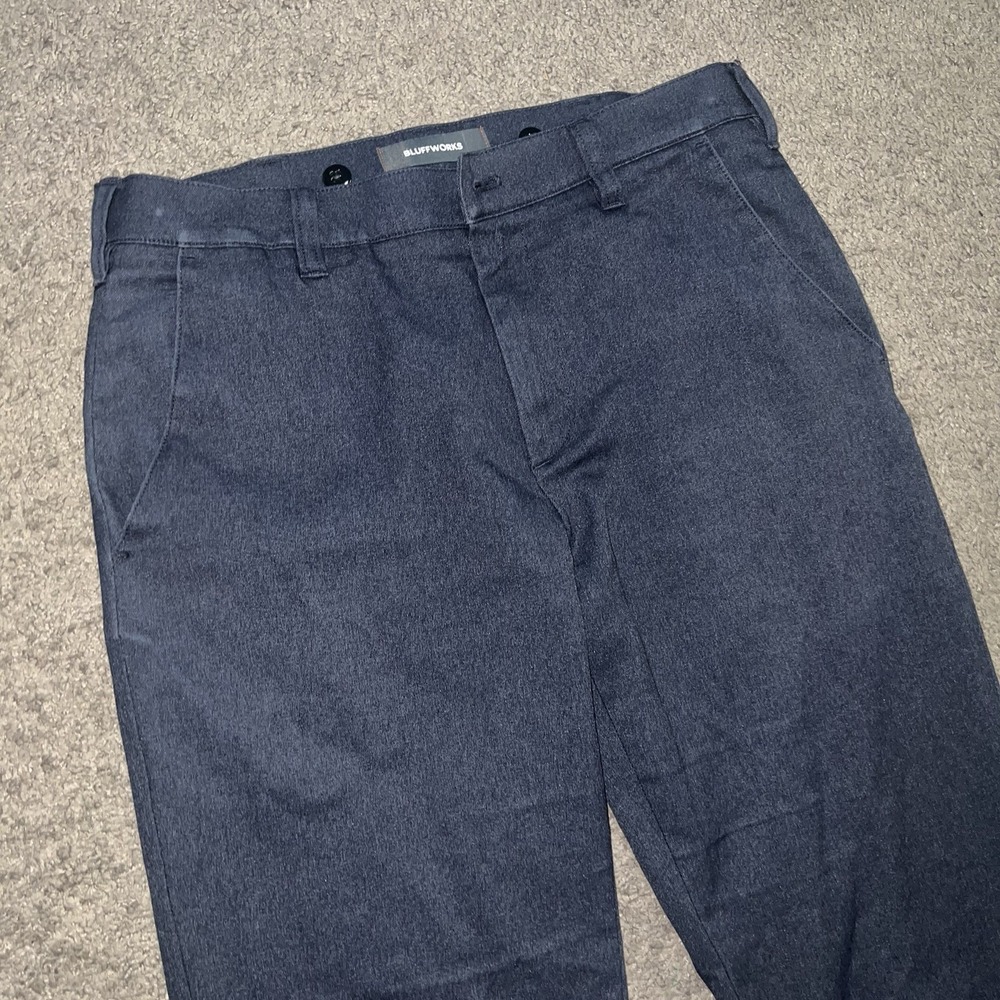 Bluffworks Original Travel Pants Mens 31x32 Regular Fit Navy Tech Chino